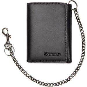 Mens Wallet with Chain, Genuine Leather Trifold Wallet RFID Blocking Anti-Theft
